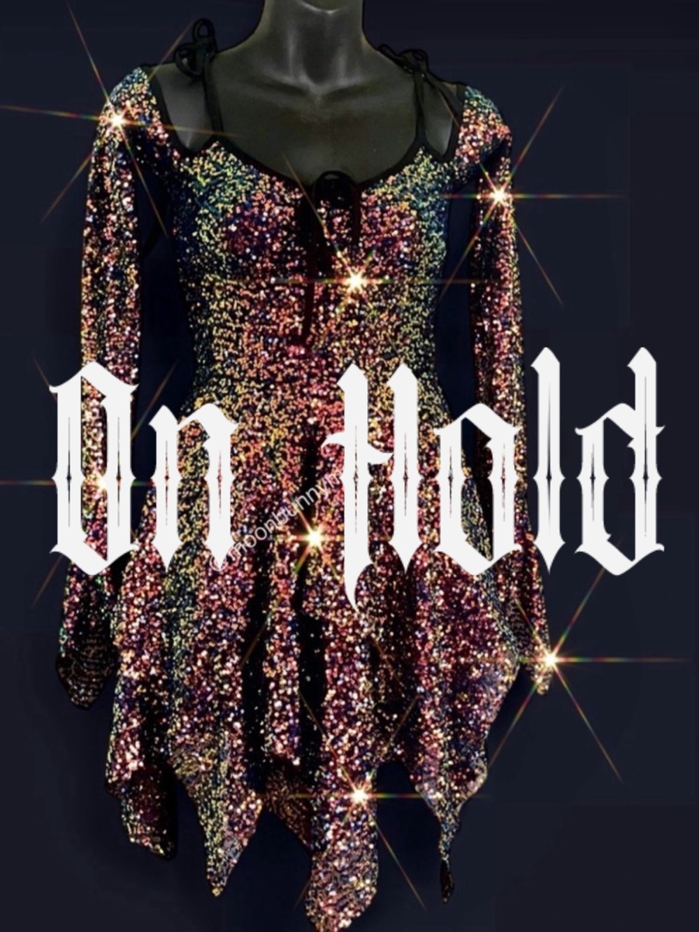 NEW Club Exx Dolls Kill sequined F for faries handkerchief dress Goth Punk XXL